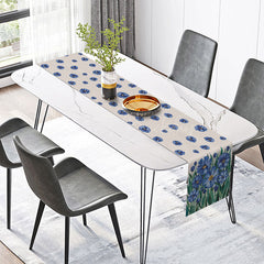 Lofaris Oil Painting Style Table Runner with Blue Floral and Plant Pattern for Artistic Elegant Dining Decor