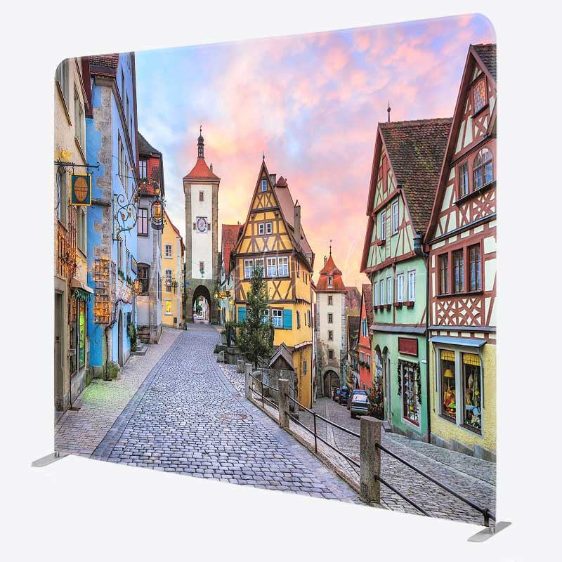 Lofaris Oktoberfest Tension Fabric Backdrop German Village of Rothenburg Scenery Autumn Festival Party Photo Prop