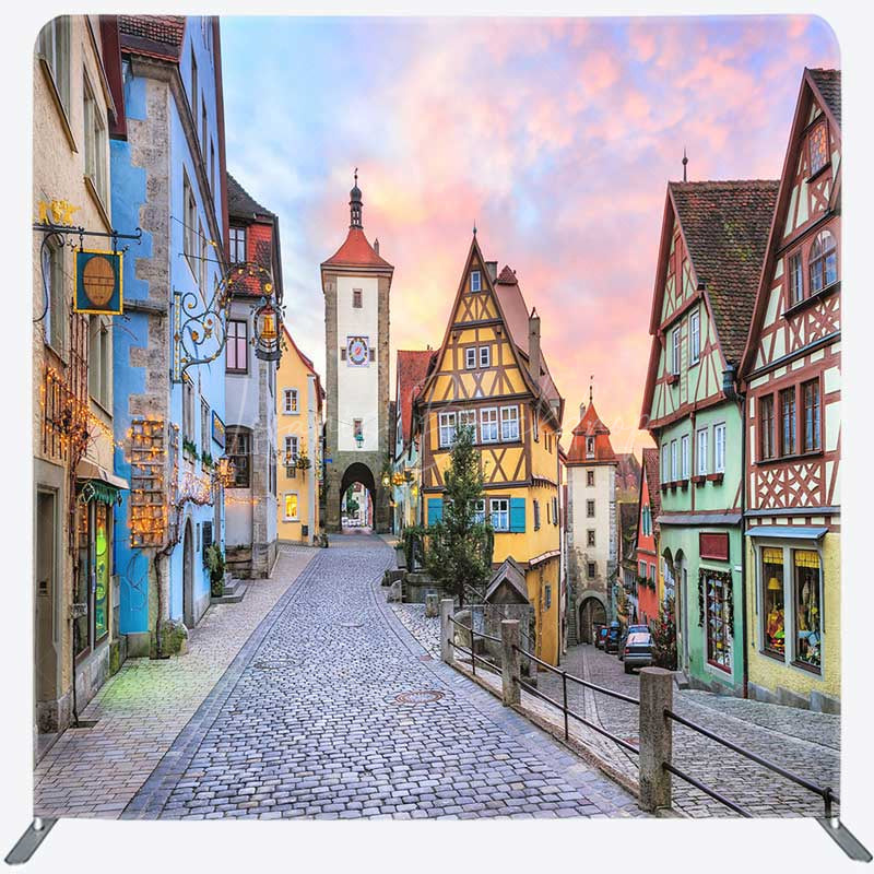 Lofaris Oktoberfest Tension Fabric Backdrop German Village of Rothenburg Scenery Autumn Festival Party Photo Prop