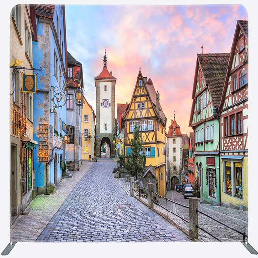 Lofaris Oktoberfest Tension Fabric Backdrop German Village of Rothenburg Scenery Autumn Festival Party Photo Prop