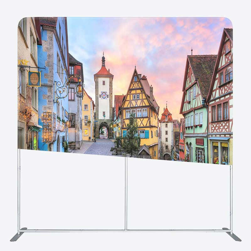 Lofaris Oktoberfest Tension Fabric Backdrop German Village of Rothenburg Scenery Autumn Festival Party Photo Prop