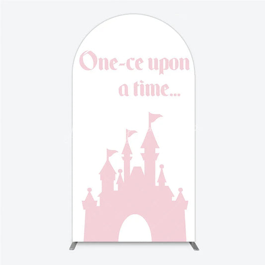 Lofaris Once Upon a Time Princess Arch Backdrop Pink Fairytale Castle Silhouette First Birthday or Baby Shower Party Decor