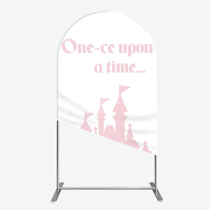 Lofaris Once Upon a Time Princess Arch Backdrop Pink Fairytale Castle Silhouette First Birthday or Baby Shower Party Decor