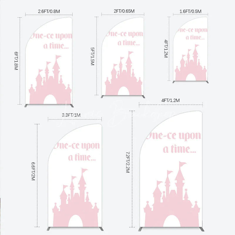 Lofaris Once Upon a Time Princess Half Moon Arch Backdrop Pink Fairytale Castle Silhouette First Birthday or Baby Shower Party Decor