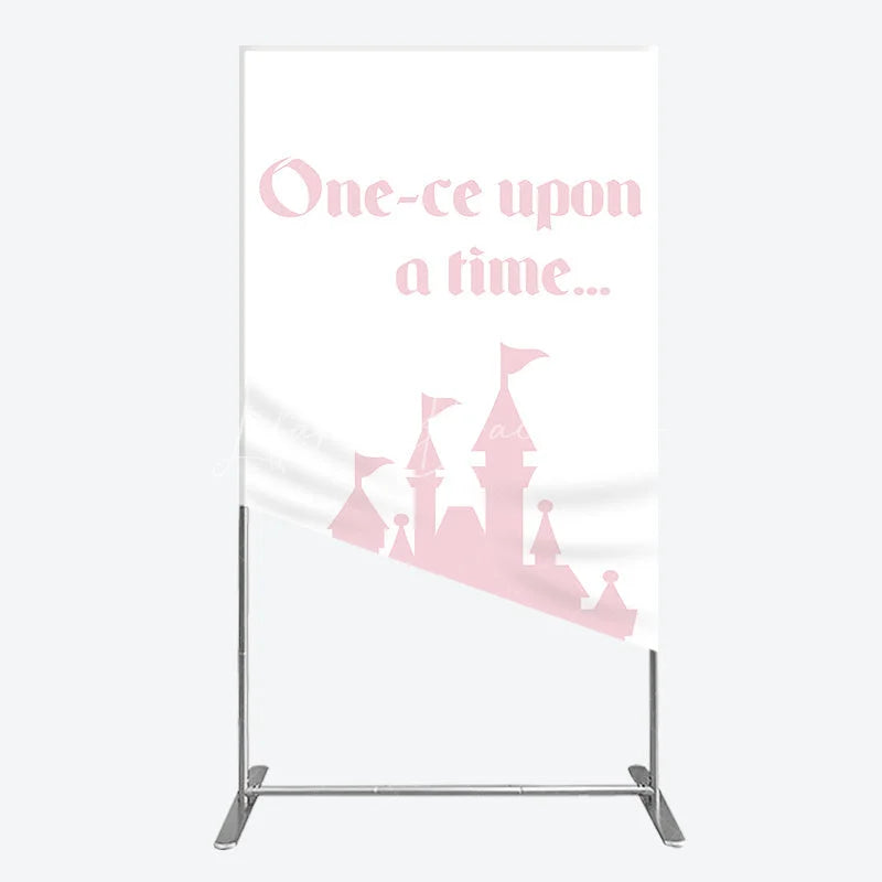 Lofaris Once Upon a Time Princess Rectangle Backdrop Pink Fairytale Castle Silhouette First Birthday or Baby Shower Party Decor