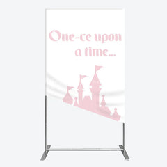 Lofaris Once Upon a Time Princess Rectangle Backdrop Pink Fairytale Castle Silhouette First Birthday or Baby Shower Party Decor