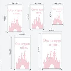 Lofaris Once Upon a Time Princess Rectangle Backdrop Pink Fairytale Castle Silhouette First Birthday or Baby Shower Party Decor