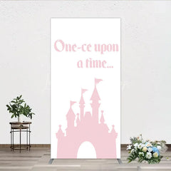 Lofaris Once Upon a Time Princess Rectangle Backdrop Pink Fairytale Castle Silhouette First Birthday or Baby Shower Party Decor