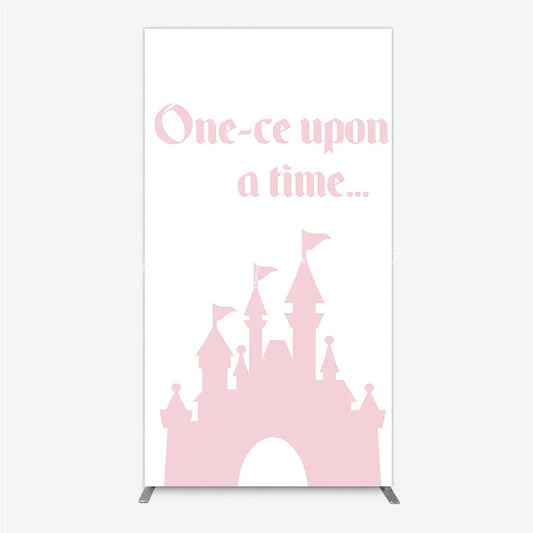 Lofaris Once Upon a Time Princess Rectangle Backdrop Pink Fairytale Castle Silhouette First Birthday or Baby Shower Party Decor