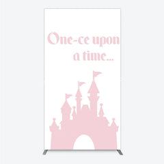 Lofaris Once Upon a Time Princess Rectangle Backdrop Pink Fairytale Castle Silhouette First Birthday or Baby Shower Party Decor