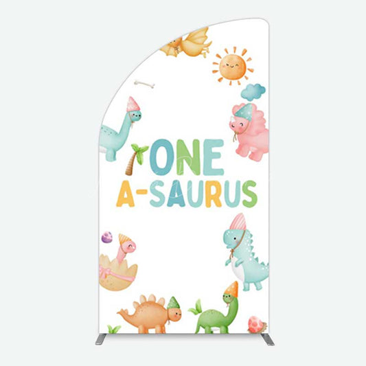 Lofaris One A Saurus Cartoon Dinosaur Birthday Half Moon Arch Backdrop