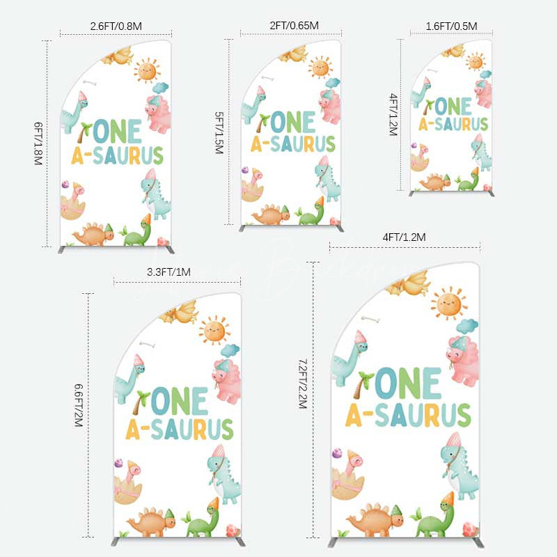 Lofaris One A Saurus Cartoon Dinosaur Birthday Half Moon Arch Backdrop