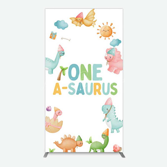 Lofaris One A Saurus Cartoon Dinosaur Birthday Rectangle Backdrop