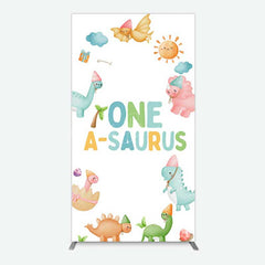 Lofaris One A Saurus Cartoon Dinosaur Birthday Rectangle Backdrop