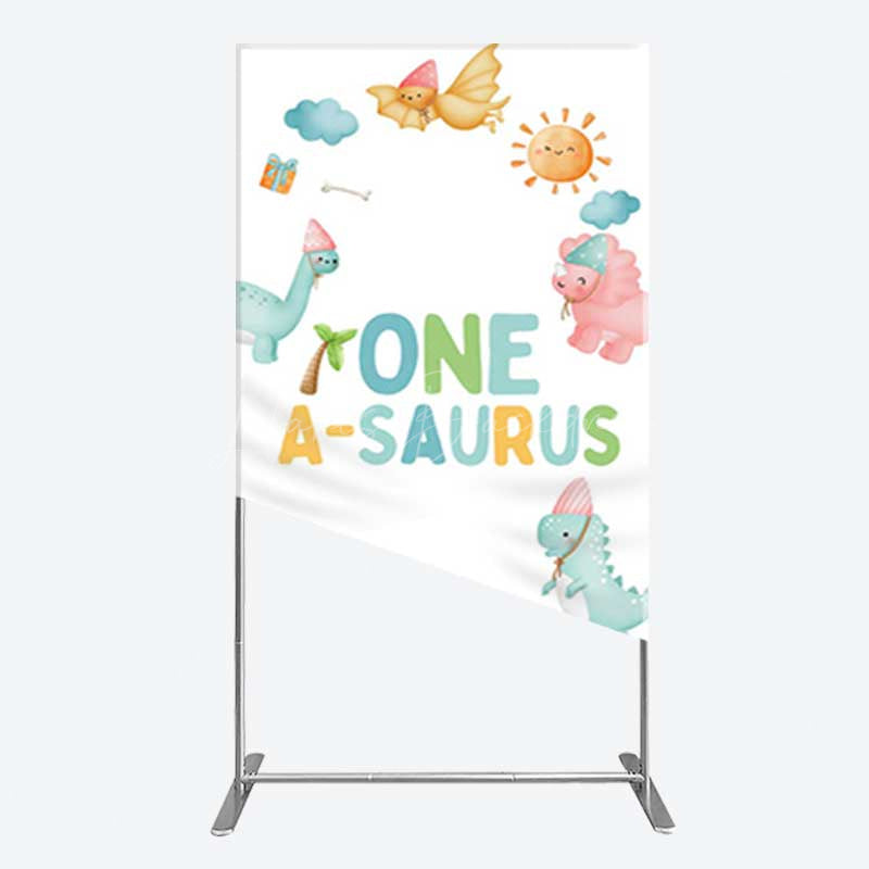 Lofaris One A Saurus Cartoon Dinosaur Birthday Rectangle Backdrop