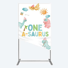 Lofaris One A Saurus Cartoon Dinosaur Birthday Rectangle Backdrop
