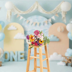 Lofaris One Happy Birthday Backdrop Hot Air Balloon Clouds Pilot Photography Background 1st Cake Smash Prop