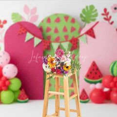 Lofaris One in a Melon Watermelon Photography Backdrop Pink and Green Fruit Party Banner