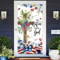 Lofaris One Nation Under God Cross Independence Day Door Cover