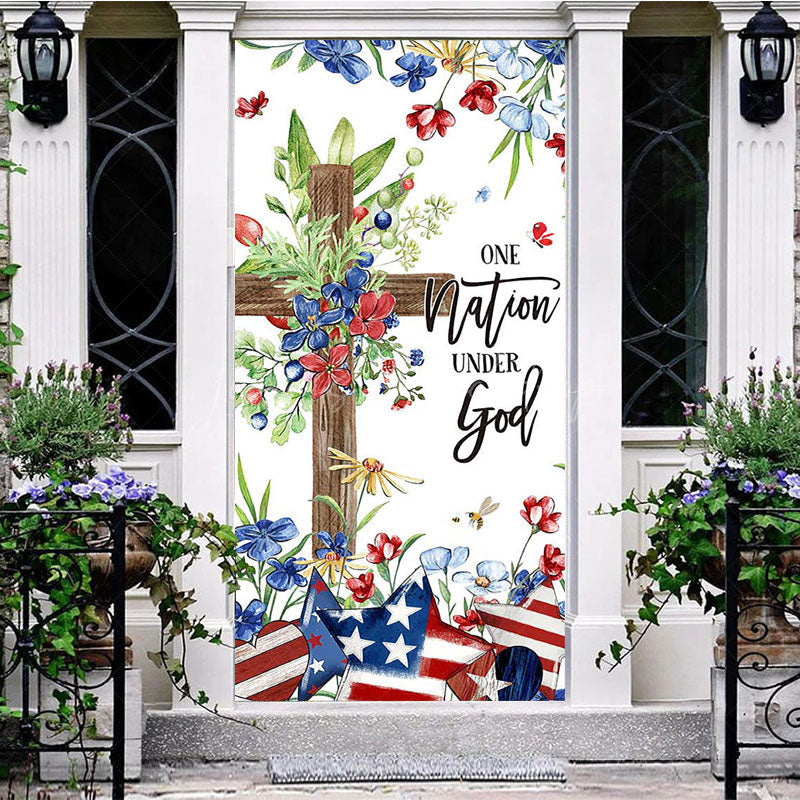 Lofaris One Nation Under God Cross Independence Day Door Cover