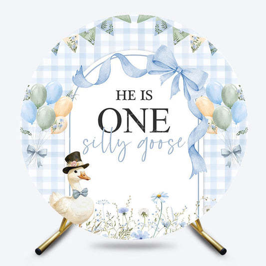 Lofaris One Silly Goose Balloon Bows Round Birthday Backdrop
