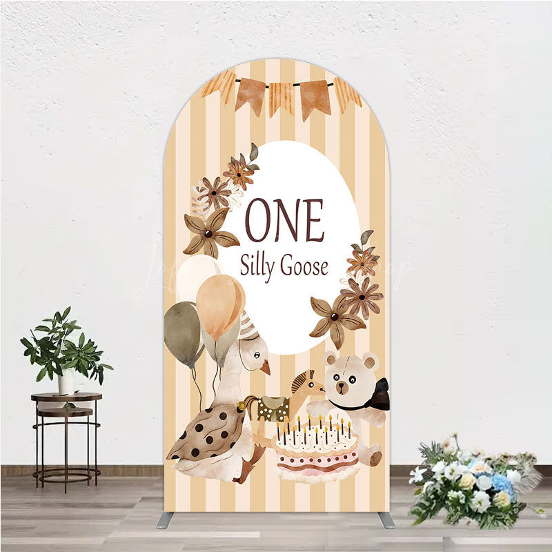 Lofaris One Silly Goose First Birthday Arch Backdrop Farm Themed Party with and Bear Rustic Storybook Decor Prop