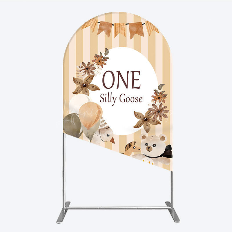 Lofaris One Silly Goose First Birthday Arch Backdrop Farm Themed Party with and Bear Rustic Storybook Decor Prop