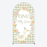 Lofaris One Silly Goose First Birthday Arch Backdrop Gingham with Floral Wreath Farmhouse Party Photo Booth Decor