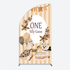 Lofaris One Silly Goose First Birthday Half Moon Arch Backdrop Farm Themed Party with and Bear Rustic Storybook Decor Prop