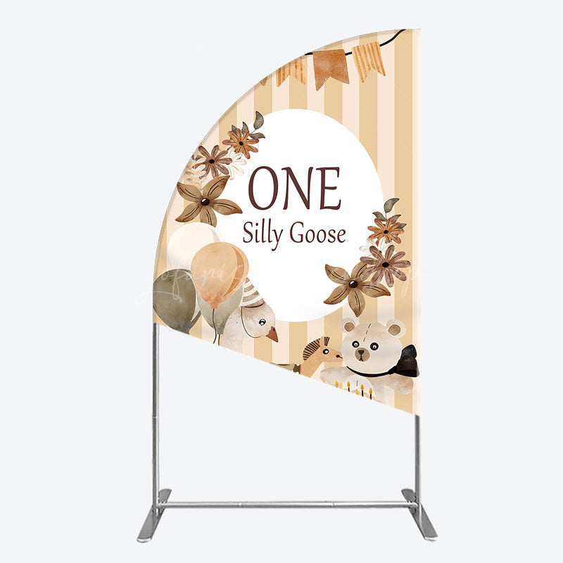 Lofaris One Silly Goose First Birthday Half Moon Arch Backdrop Farm Themed Party with and Bear Rustic Storybook Decor Prop