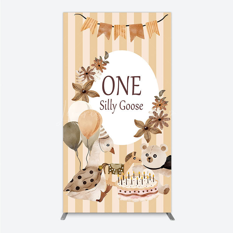 Lofaris One Silly Goose First Birthday Rectangle Backdrop Farm Themed Party with and Bear Rustic Storybook Decor Prop