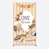 Lofaris One Silly Goose First Birthday Rectangle Backdrop Farm Themed Party with and Bear Rustic Storybook Decor Prop