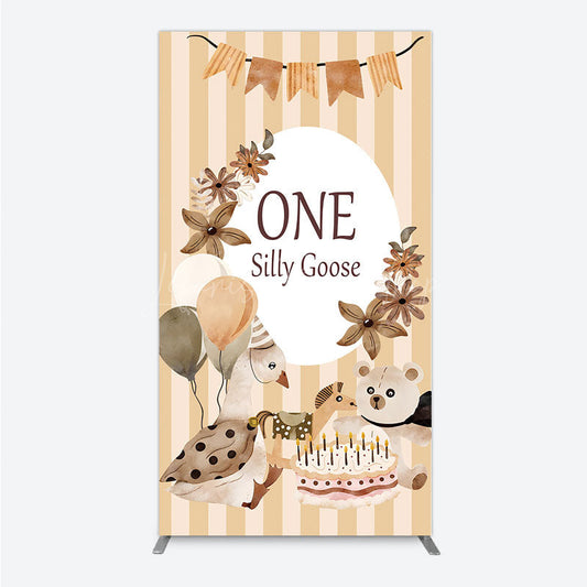 Lofaris One Silly Goose First Birthday Rectangle Backdrop Farm Themed Party with and Bear Rustic Storybook Decor Prop