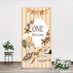 Lofaris One Silly Goose First Birthday Rectangle Backdrop Farm Themed Party with and Bear Rustic Storybook Decor Prop