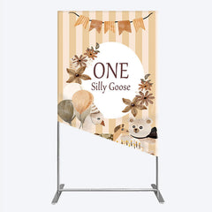 Lofaris One Silly Goose First Birthday Rectangle Backdrop Farm Themed Party with and Bear Rustic Storybook Decor Prop