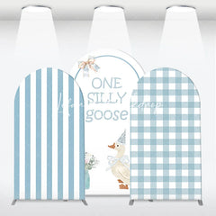 Lofaris One Silly Goose Light Blue Arch Backdrop Kit Stripe and Gingham Patterns for Baby Shower First Birthday Party Decor