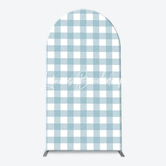 Lofaris One Silly Goose Light Blue Arch Backdrop Kit Stripe and Gingham Patterns for Baby Shower First Birthday Party Decor