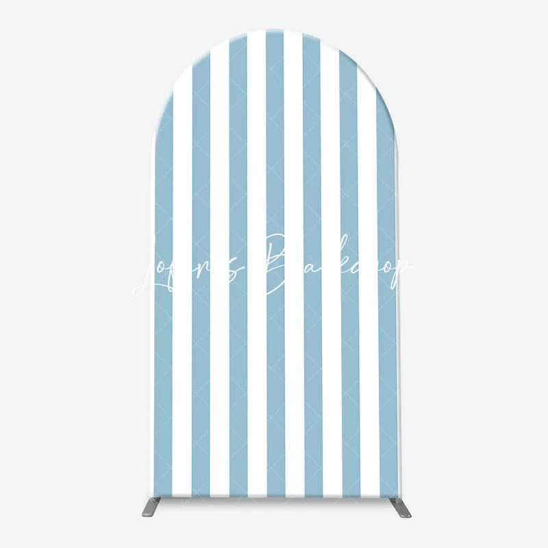 Lofaris One Silly Goose Light Blue Arch Backdrop Kit Stripe and Gingham Patterns for Baby Shower First Birthday Party Decor