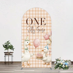 Lofaris One Silly Goose Plaid Birthday Arch Backdrop