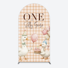 Lofaris One Silly Goose Plaid Birthday Arch Backdrop