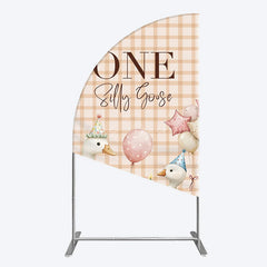 Lofaris One Silly Goose Plaid Birthday Half Moon Arch Backdrop