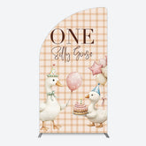Lofaris One Silly Goose Plaid Birthday Half Moon Arch Backdrop