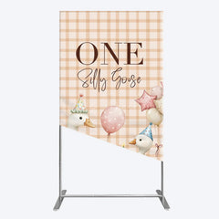 Lofaris One Silly Goose Plaid Birthday Rectangle Backdrop