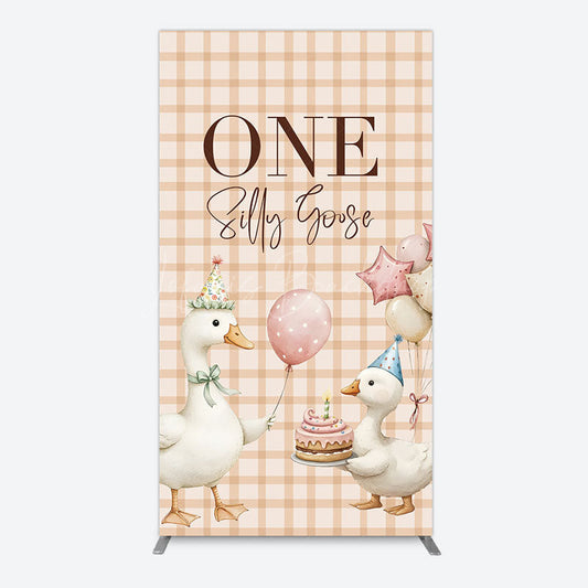 Lofaris One Silly Goose Plaid Birthday Rectangle Backdrop