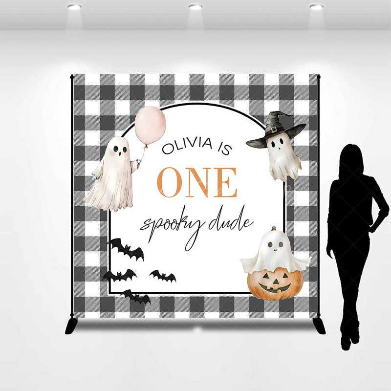 Lofaris One Spooky Dude First Birthday Backdrop Cute Ghost and Pumpkin Halloween Personalized Girl’s Boo Day Party Decor