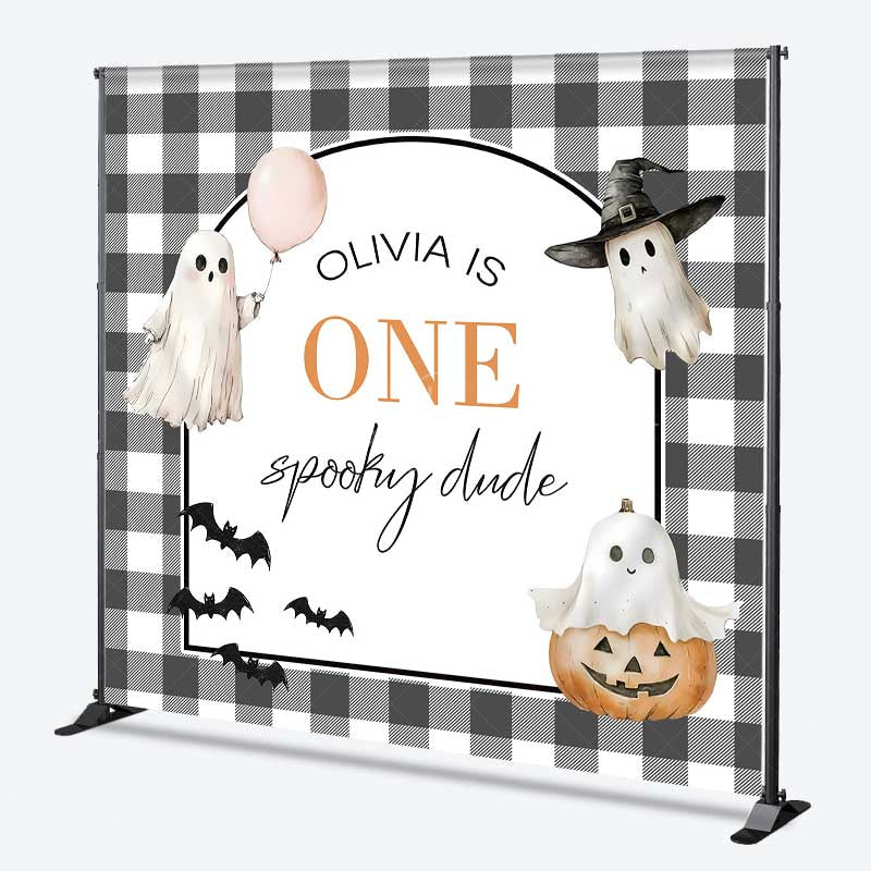 Lofaris One Spooky Dude First Birthday Backdrop Cute Ghost and Pumpkin Halloween Personalized Girl’s Boo Day Party Decor