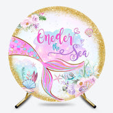 Lofaris Oneder The Sea Gold Glitter Mermaid Round Backdrop