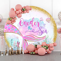 Lofaris Oneder The Sea Gold Glitter Mermaid Round Backdrop