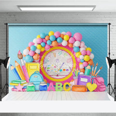 Lofaris Open Book Back To School Backdrop ABC Letters Supplies Balloon Arch Background Student Photography Prop