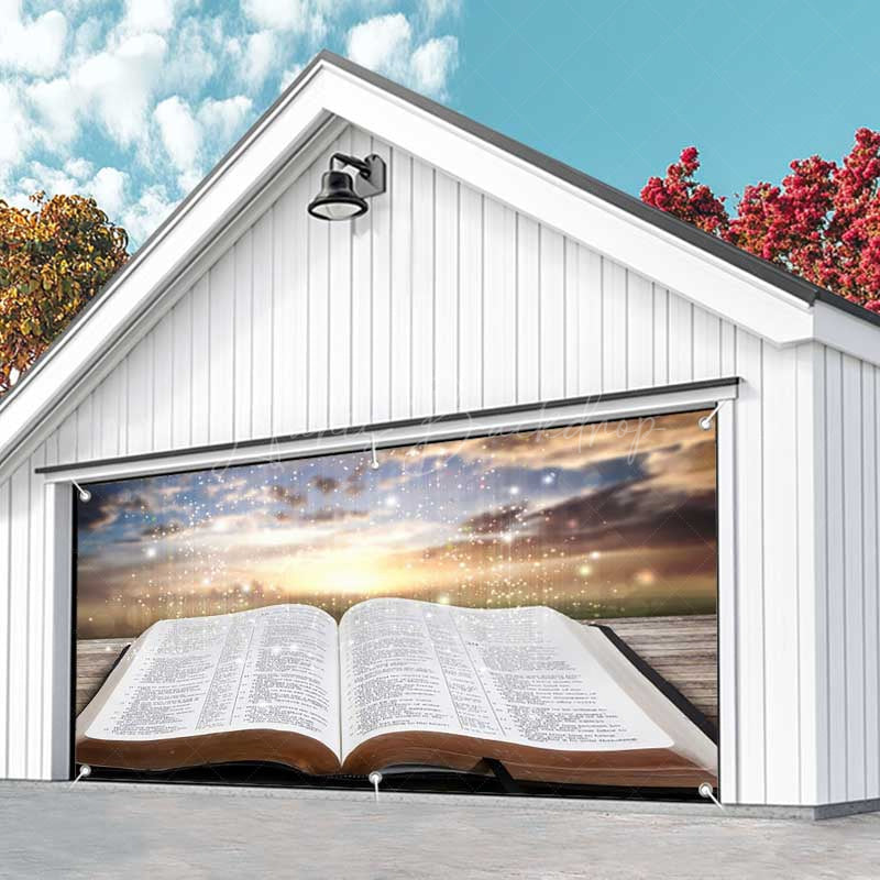 Lofaris Opening Book Plank Sunset Sky Garage Door Banner